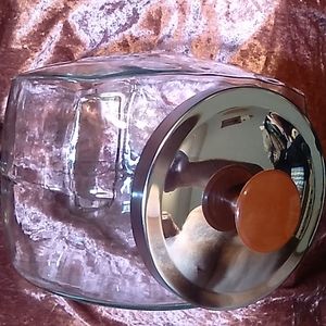 Vintage Clear Glass Cafe Diner Tilt Donut Cookie Jar Chrome Lid Red Knob FREE SH